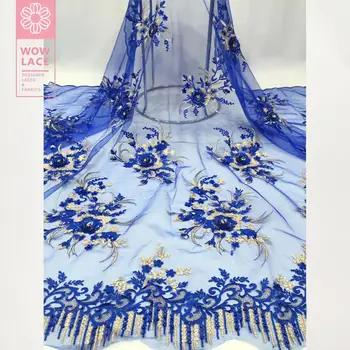 

Royal Blue Beaded Embroidered Mesh Net Lace Fabric With Stones African 2019 High Quality 3D Applique Guipure Tulle Wedding Lace