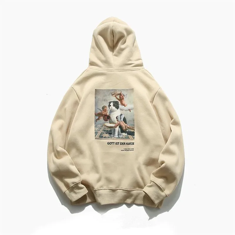 

Men's Hip Hop Hooded Sweatshirt Sweatshirt Angel Cat Print 2020 Harajuku Streetwear Hoodie Pullover Cotton Fall Hooded Sweatshir