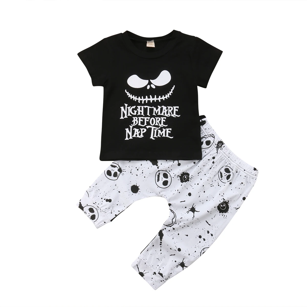 0-4T Halloween costume for kids Newborn Baby Boy Skull Funny Cute Short Sleeve Tops T-shirt Pants Clothes set Children Clothing