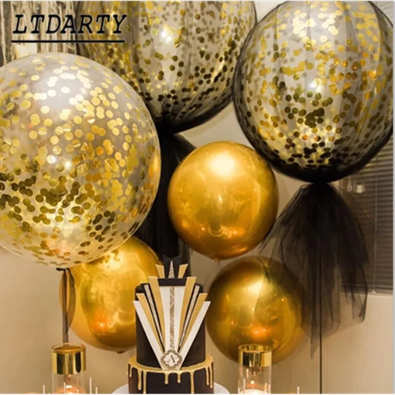 1pc party decoration black gold digital confetti mesh 4d balloon baby 2 years old birthday theme party decoration