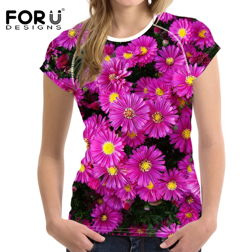 FORUDESIGNS футболка с цветочным рисунком, 3D Рисунок маслом, футболки для женщин, футболки для девочек, эластичные дышащие футболки, повседневная футболка женска - Цвет: Y0972BV