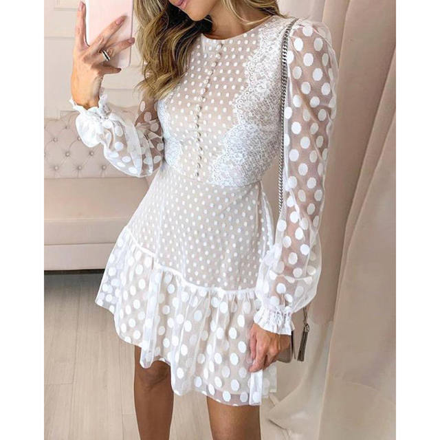 Strapless Mesh Dot Patchwork Hem Long Dress
