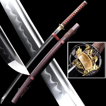 

Bamboo Tsuba Japanese Samurai Sword Katana Clay Tempered T10 Steel Handmade Full Tang Very Sharp Battle Knife