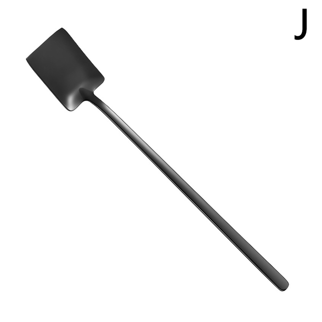 Handle Stainless Steel Coffee Spoon Square Shovel Stirring Scoop Dessert Flatware Milk Tea Tools Cafe Kitchen Supplies