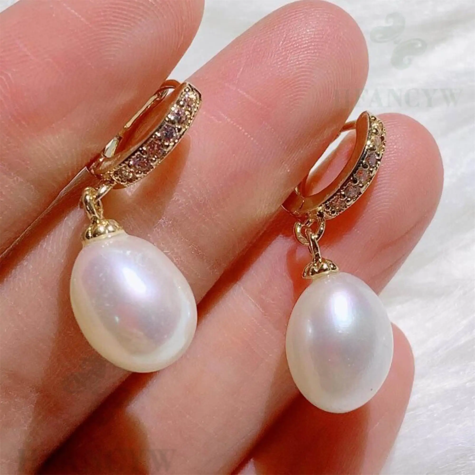 14-20mm White Baroque Pearl Earrings 18k Ear Stud Natural Jewelry TwoPin Wedding 