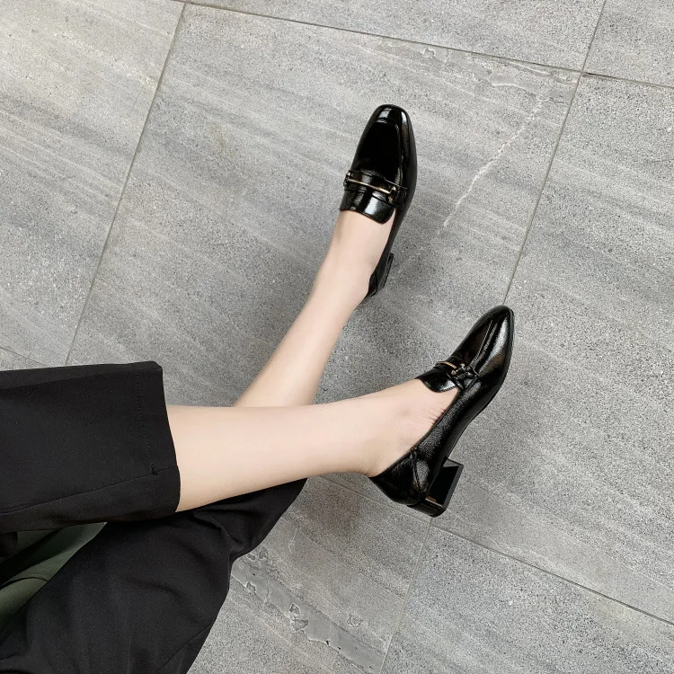 

Semi-high Heeled Chunky-Heel England Small Leather Shoes Women's Slip-on Loafers 2019 Autumn Soft Leather Comfortable Large Size