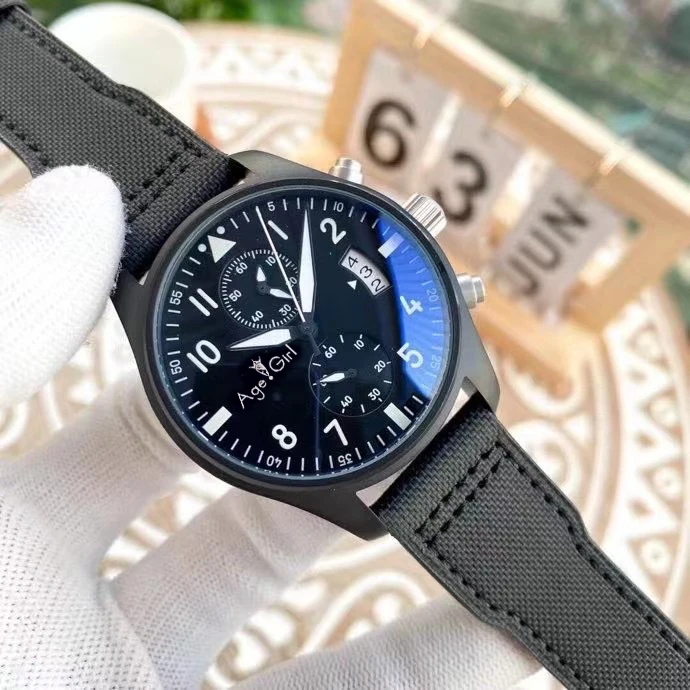Men Automatic Mechanical Pilots Watch Stainless Steel Sapphire Black Canvas Leather | Наручные часы