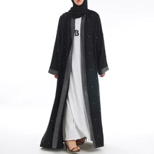 Женское мусульманское платье абайя, роскошное платье с жемчугом и бусинами, платье с длинным рукавом, мусульманское платье с открытой спиной