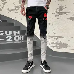 2019 новые стильные модные мужские осенние Узкие рваные джинсы/мужские высококачественные однотонные хлопковые цветные узкие брюки 28-34