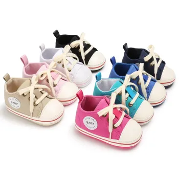 

Newborn Baby Shoes Infant first walkers Tollder Canvas Shoes Lace-up Baby Girls Sneaker Prewalker 0-18M 2020