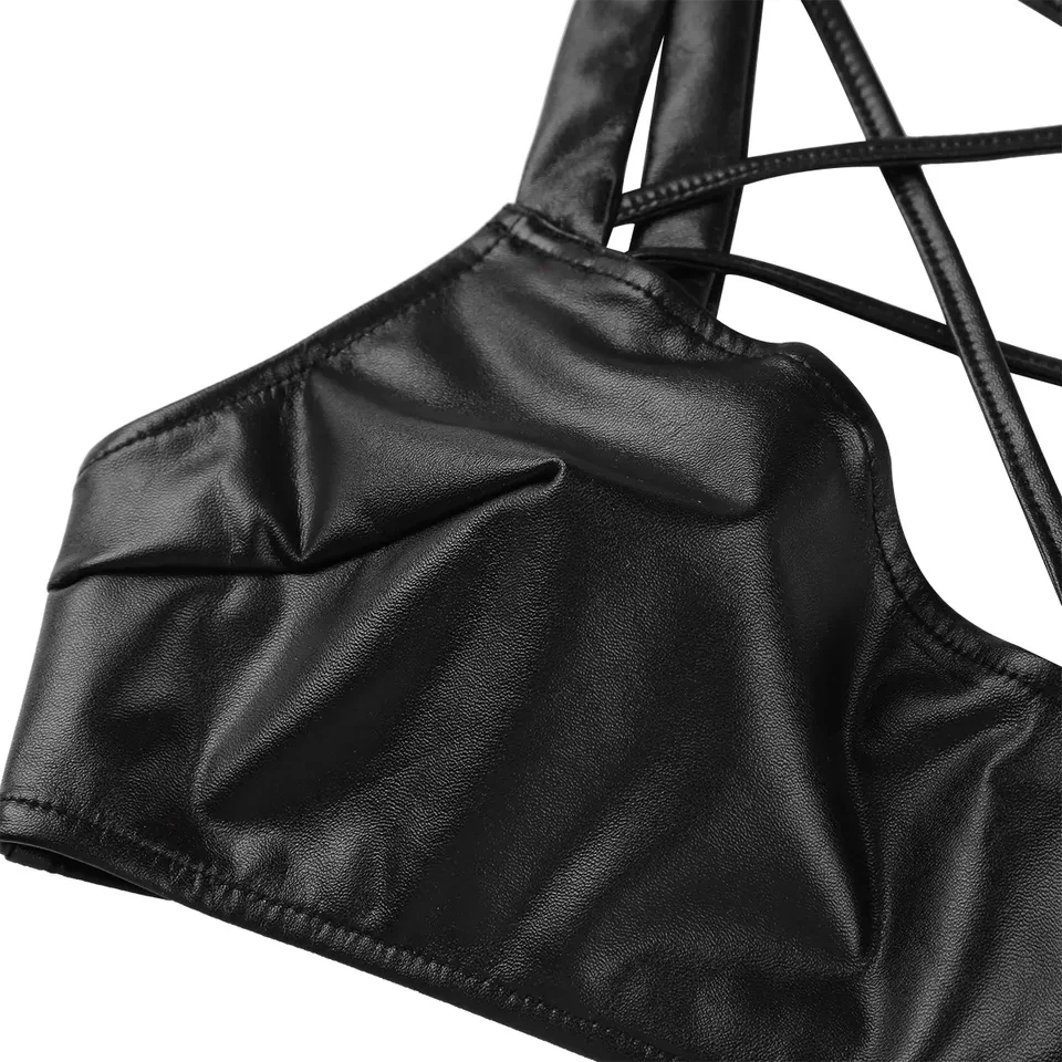Women Sexy Cleavage Soft Patent Leather Bra Erotic Hot Porn Shaping Half Cup Tops Breast Exposing Latex Push Up Plunge Bralette