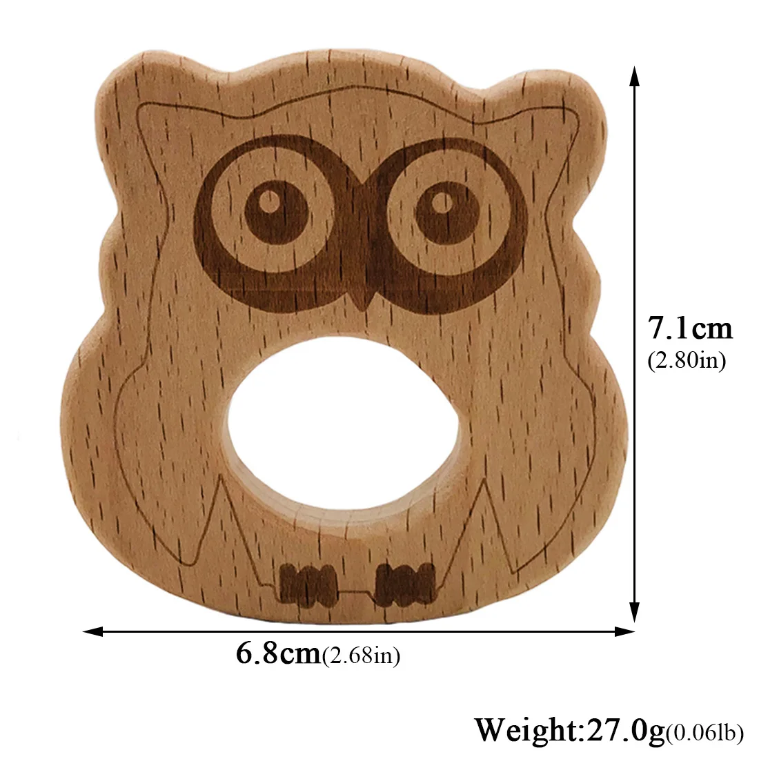 1Pcs Wooden Teethers Food Grade Beech Wood Animals Cartoon Owl Shape DIY Pacifier Chain 3C Certification Wooden Baby Teether Toy