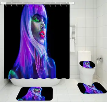 

3D Printing Graffiti Goddess Shower Curtain Bathroom Supplies Shower Curtain Floor Mat Toilet Mat U-shaped Floor Mat Bathroom Se