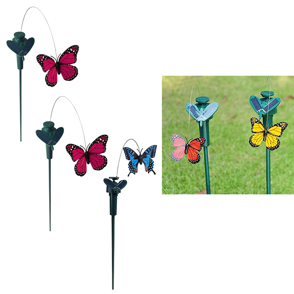 3pcs/set Solar Fluttering Butterfly Bird Yard Garden Stakes Solar or Battery Powered