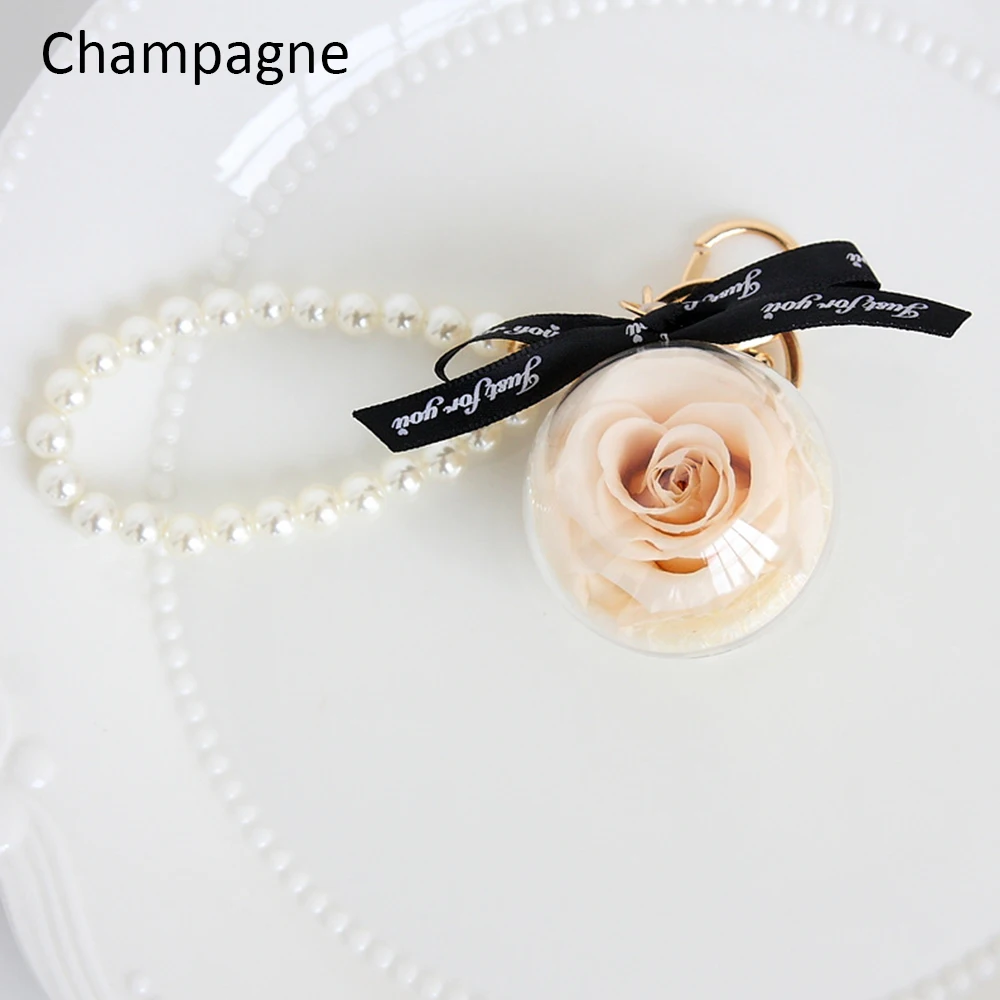Champagne 20/10 шт творческие свадебные подарочные сувениры Лот брелок жемчужный браслет висит вечная роза цветок Настоящее сухих цветов ясная акриловая коробка - Цвет: Champagne