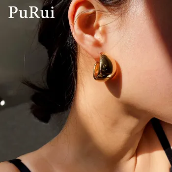 

PuRui Punk Hoop Earrings Metal Geometric Statement Earrings for Women Gold Color Minimalist Studded Jewelry Gift