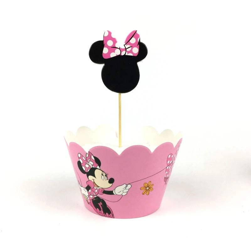 24pcs Baby Shower Kids Favors Minnie Mickey Mouse Decoration Cake Cupcake Paper Wrappers Toppers Happy Birthday Party Supplies
