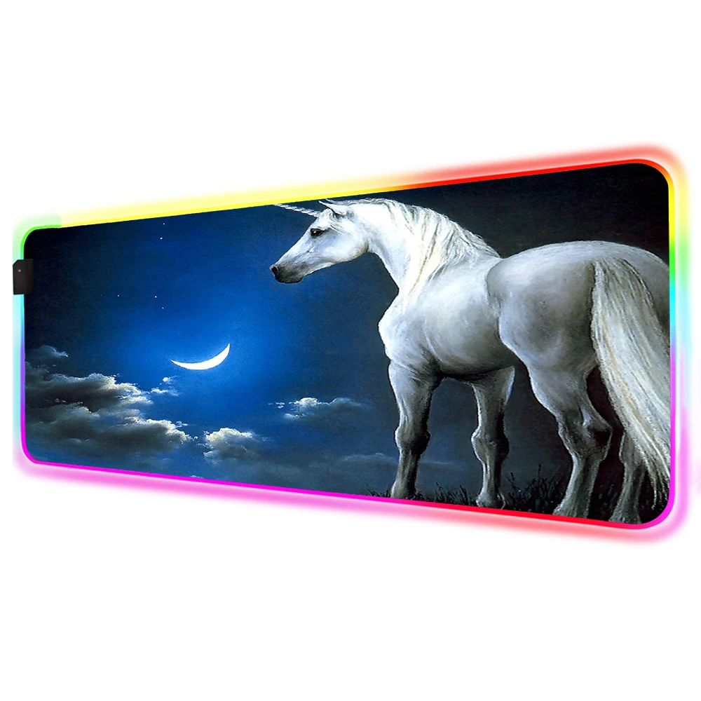 

Mairuige Large Game RGB Mouse Pad Black Precision Seam Animal Horse on The Moon Office Laptop Desk Mat Non-Slip Xxl Gaming Desk