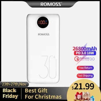 

ROMOSS SW30 Pro Power Bank 26800mAh Portable USB C PD 3.0 Quick Charge 3.0 26800mAh Powerbank External Battery for Xiaomi iPhone