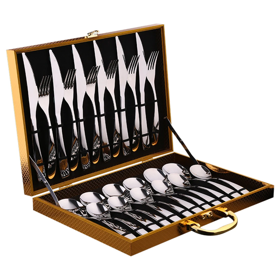 

12/24Pcs/set 304 Stainless Steel Flatware Cutlery Table Meat Steak Knife Icespoon Cake Eating Utensils Dinnerware Set for 4 or 6