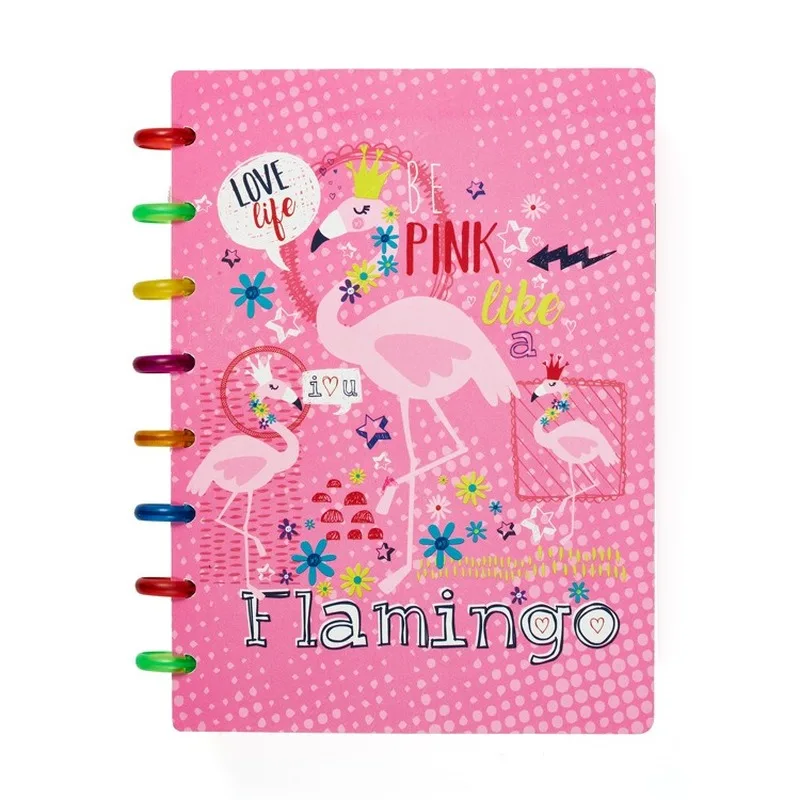 

Creative Stationery Flamingo Heart Notepad A5 Notebook Mushroom Hole Color Ring Buckle Binding Color Printing Student Supplies