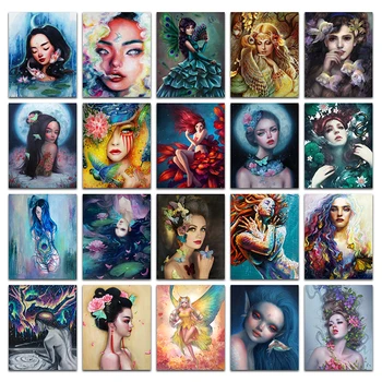 

DIY Full Square Diamond painting embroidery Cross stitch Beauty girl flower Fairy Drawing mosaic Animals fish owl butterfly bird