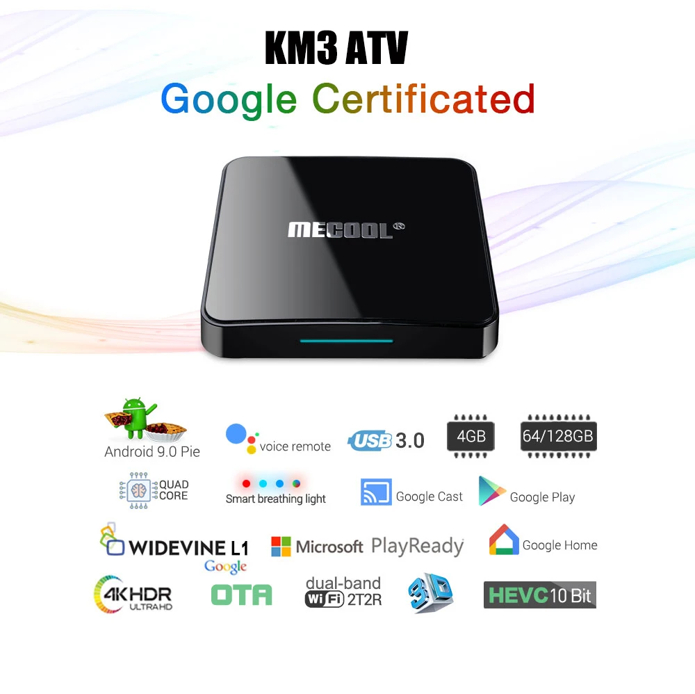 KM3 3D ТВ приставка Android tv Google сертифицированная 9 0 4GB 128GB Amlogic 4K двойная Wifi