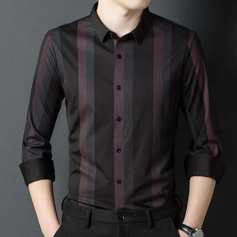 

Spring Autumn Men Shirts Buttons Lapel Long Sleeve Luxury Thin Simple Business Multicolor All-match Fashion Tops Casual Shirts