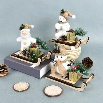 

Santa Claus Snowman Elk Dolls Decor Santa Snowman Bear Xmas Sled Ornaments Christmas Decorations for Crafts Wooden Home