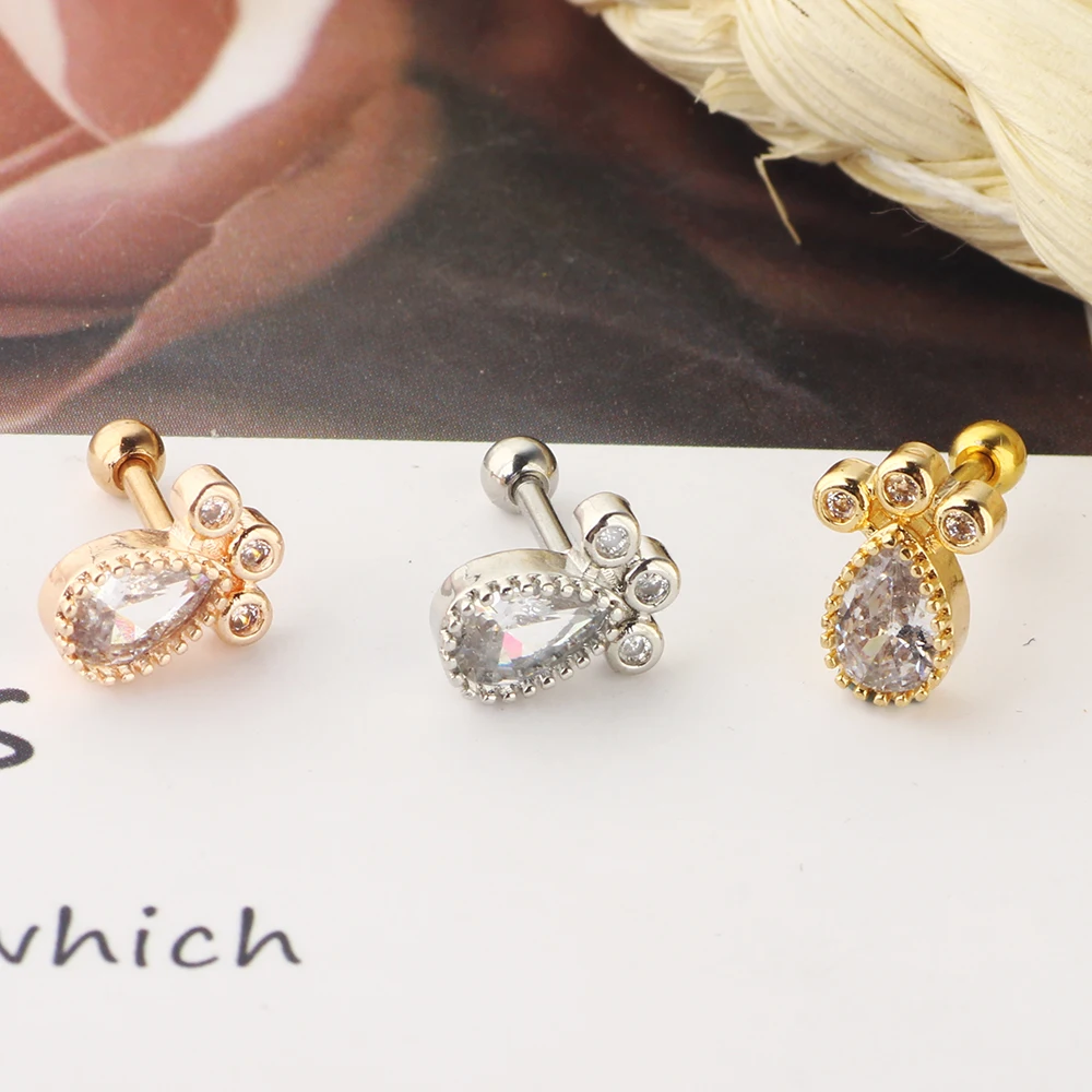 16G Stainless Steel Cartilage Cubic Zirconia Stud Earrings for Men Women Girls Conch Forward Helix Tragus Daith Piercing Jewelry