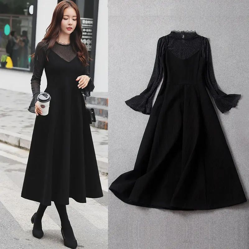 

2017 Winter New Style Korean-style Knit Low Waist Jersey + Slim Fit Slimming WOMEN'S Dress Two-Piece Set