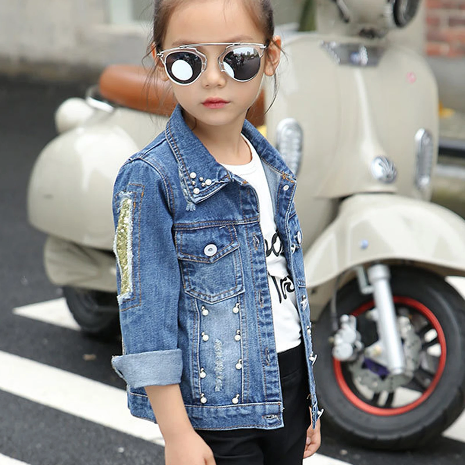 Girls Denim Jackets Long Sleeve Tops Casual Outerwear with Buttons ...