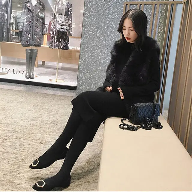 Knitted dress women's long sleeve midi 2020 Autumn and Winter new warm high collar thickened over knee sweater bottom skirt