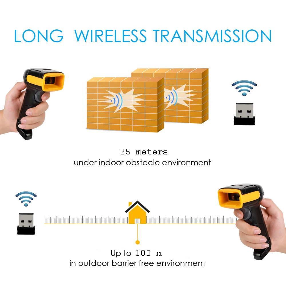 H1W беспроводной 2D QR сканер штрих-кода и H2WB Bluetooth 1D/2D QR считыватель штрих-кода PDF417 для IOS Android IPAD