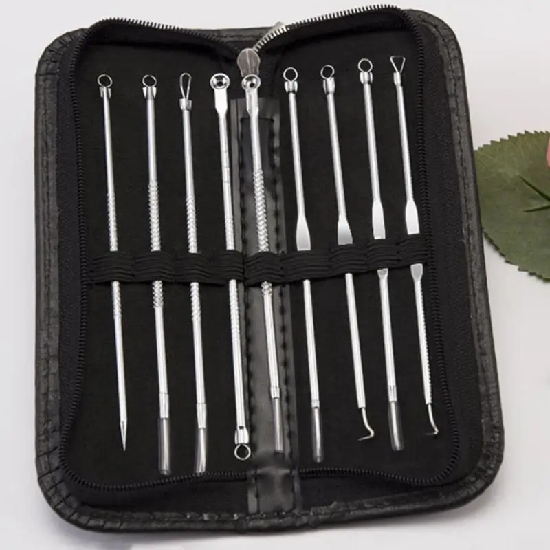 

9pcs Professional Blackhead Remover Needle Stainless Steel Pimple Acne Needle Face Skin Care Clean Tool Kit TSLM1