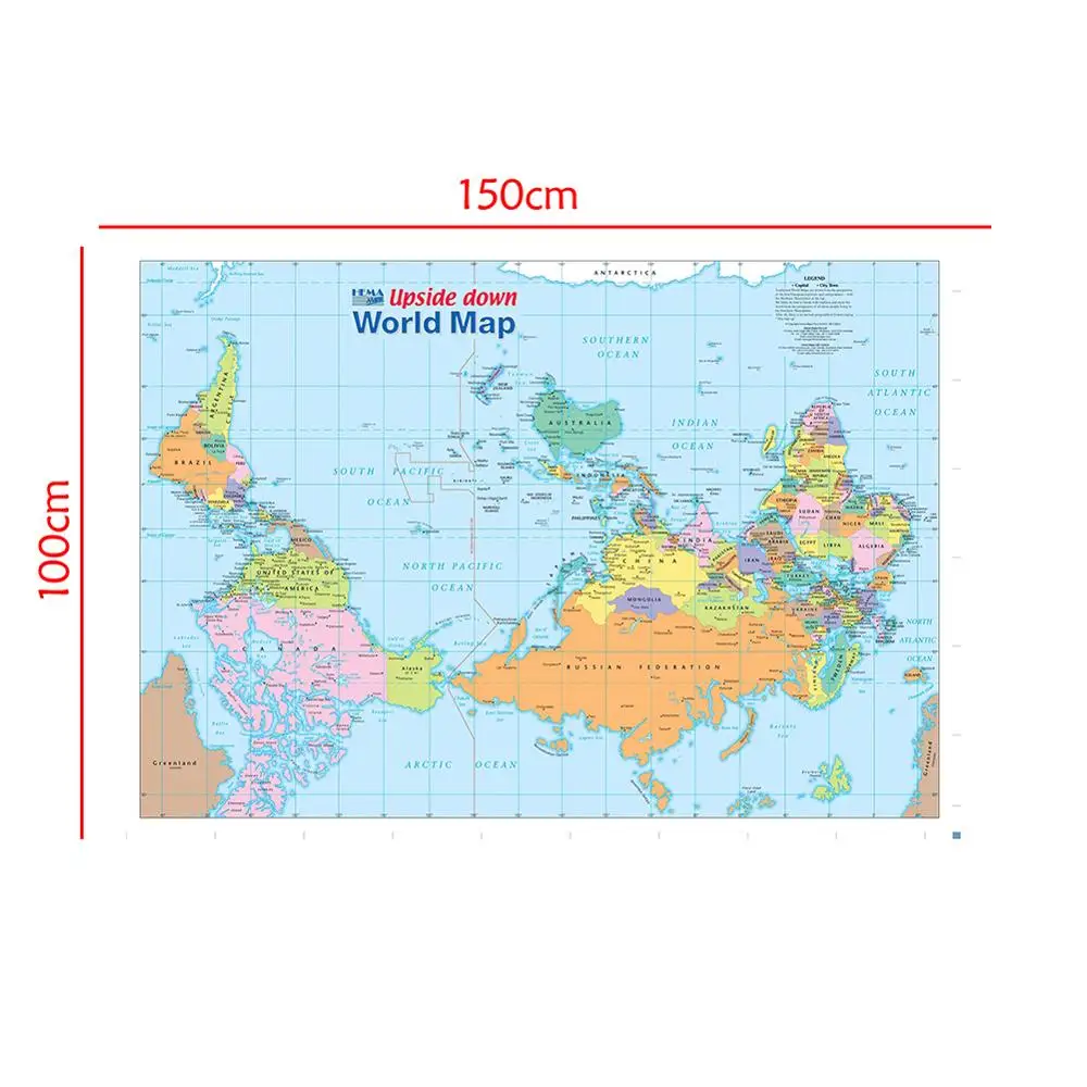 

150x100cm The World Map Upside Down Non-woven Waterproof Map without National Flag For Beginner