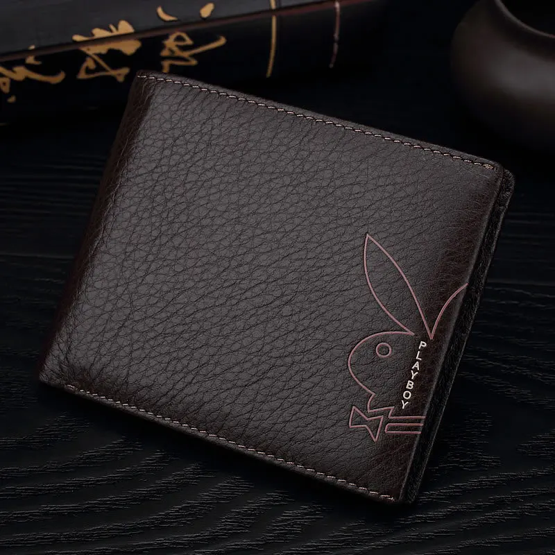 

A Generation of Fat Shoppe Genuine Product PLAYBOY Wallet Men Full-grain Leather Two Fold Genuine Leather Wallet Fashion Exposur
