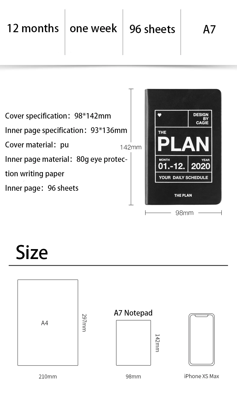 A7 одна неделя два листа календарь планировщик блокнот Организатор расписание журнал 365 блокнот мини портативный подарок