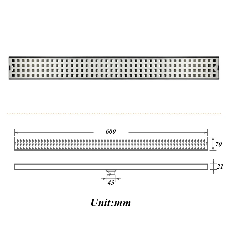 304 Stainless Steel 600/800/1000mm Bathroom Floor Drain  Deodorization Sewer Valve Shower  Brushed Nickel Finished Long Drainer