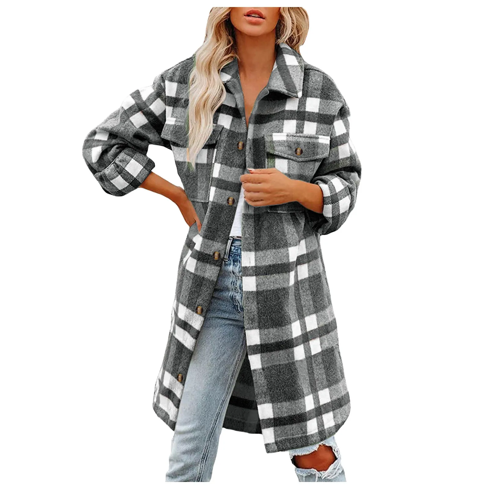 Women Fashion Brushed Plaid Shirts 