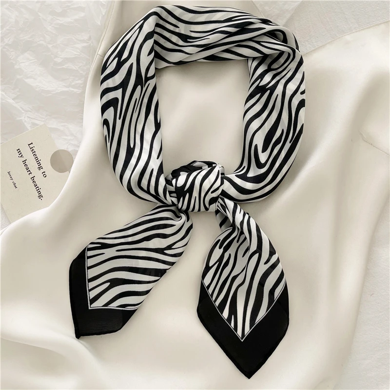 Luna&Dolphin Women Vintage Print Scarf 70x70cm Houndstooth Zebra Chiffon Silk Feeling Headbands Bandana Bag Neckerchief Hijab 3