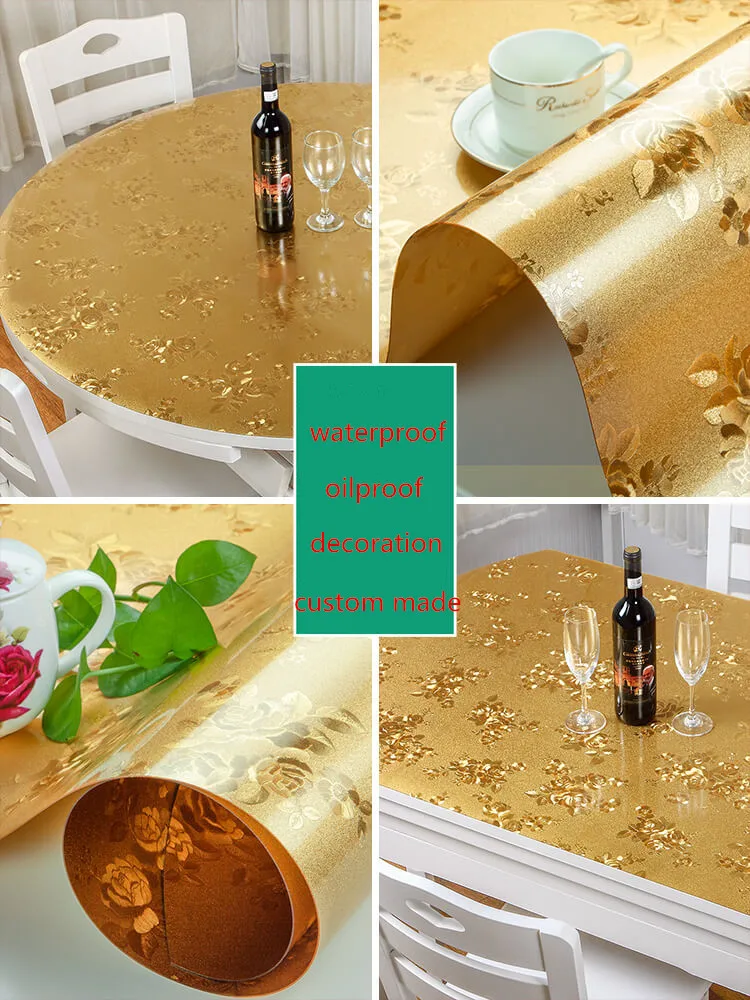Европейские роскошные золотые цветные скатерти из пластика ПВХ водонепроницаемый маслонепроницаемый подкладка для кофейного столика коврик для стола вечерние украшения стола на заказ