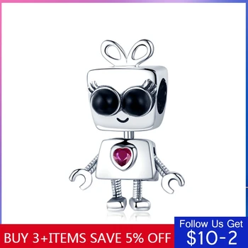 

CodeMonkey 100% 925 Sterling Silver Tick Girl Robot Childhood Beads Charm fit Charm Bracelet Fashion DIY Jewelry Accessories 885