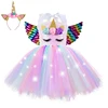Girls Christmas Halloween Unicorn Sequins Costume Glow Dress Kids Rainbow Mesh Flower Tutu Party Dresses Princess Cosplay Dress ► Photo 2/6