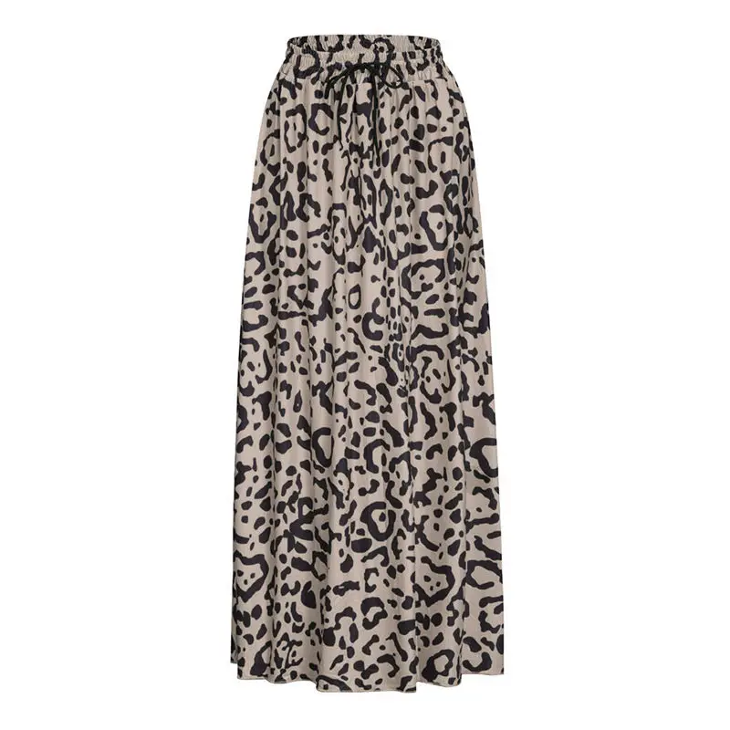 Sexy Skirts Womens Leopard Print Long skirt casual beach style Drawstring Pleated High Waisted Bohemian Maxi Skirt faldas A4 - Цвет: Brown