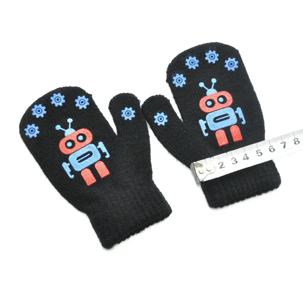 Детские зимние теплые принт в виде робота, лоскутные вязаные милые перчатки, забавные детские перчатки с героями мультфильмов, митенки, beb recien nacido#5