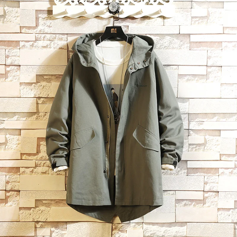 Trenchs de moda para hombre, abrigo largo informal de gran tamaño con cremallera, chaqueta cortavientos 5XL, ropa de calle, otoño