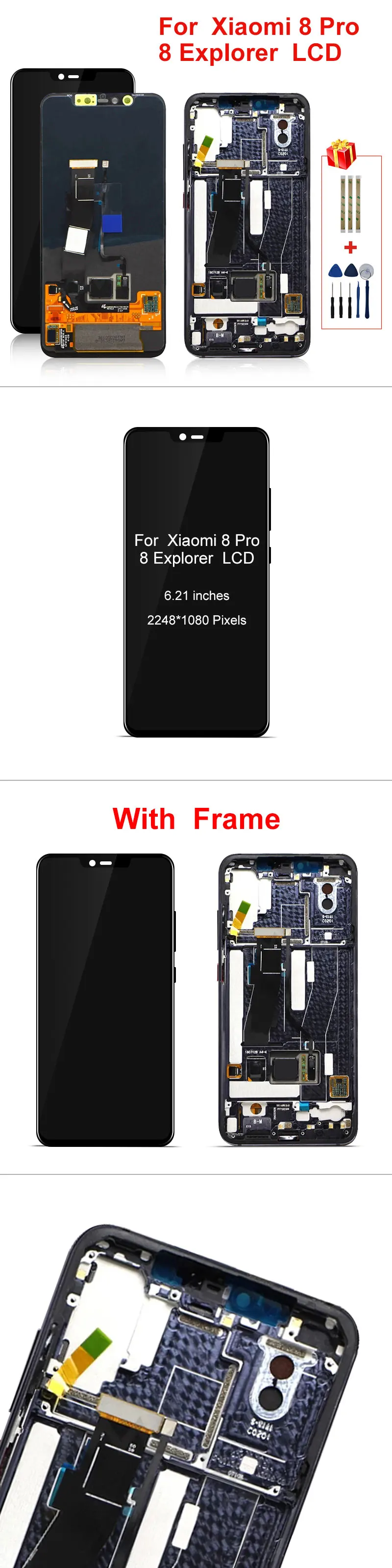 AMOLED ЖК-дисплей для 6,2" Xiaomi Mi8 Pro, Встроенный ЖК-экран с отпечатком пальца+ сенсорный дигитайзер для Xiaomi 8 Pro дисплей