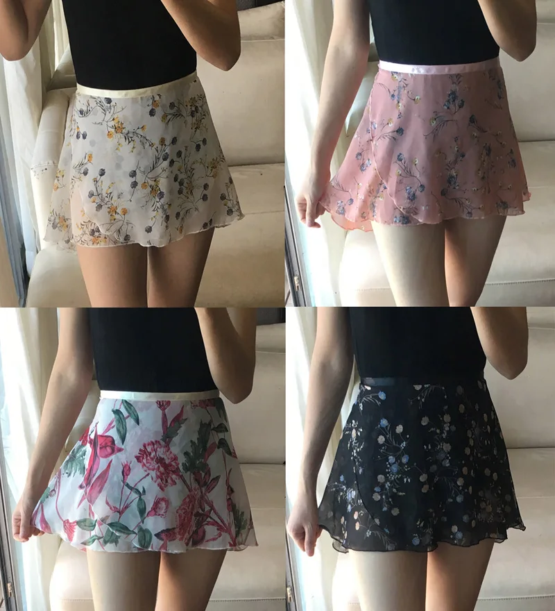 Ballet Apron Skirt Adult 2022 New Chiffon Flower Practice Leotard Dancing Wear Girls Floral Print Ballet Tutu Dancing Dress