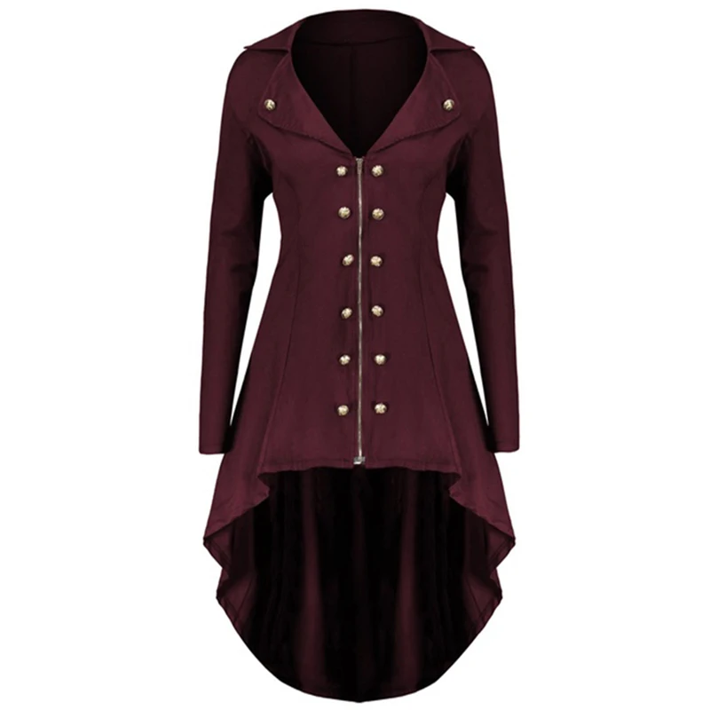 

Puimentiua Fall 2019 New Popular Coats Woman Retro Steampunk Coat Victorian Swallow Tail Long Trench Coat Thin Style Outwear New